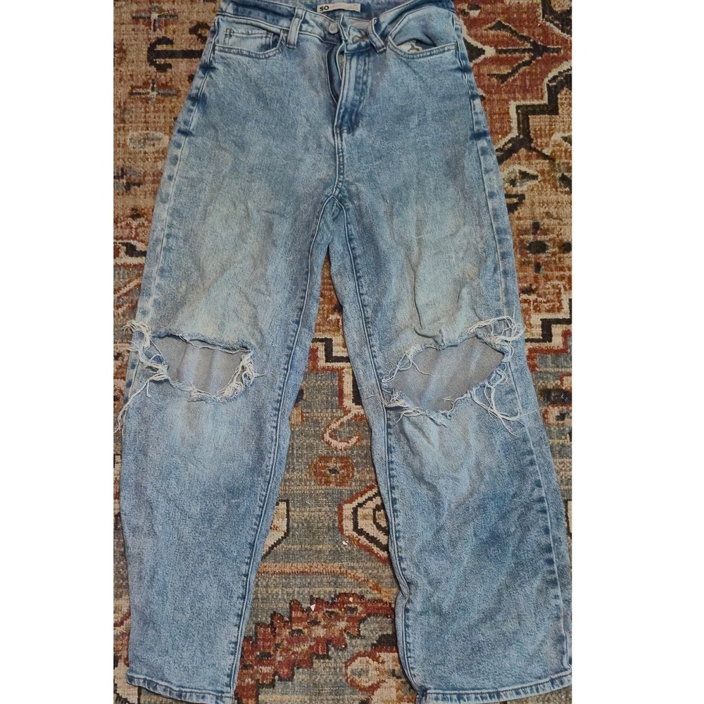 SO Highest Rise Baggy Dad Jean Light Wash Distressed Blue Denim Size 3/26W